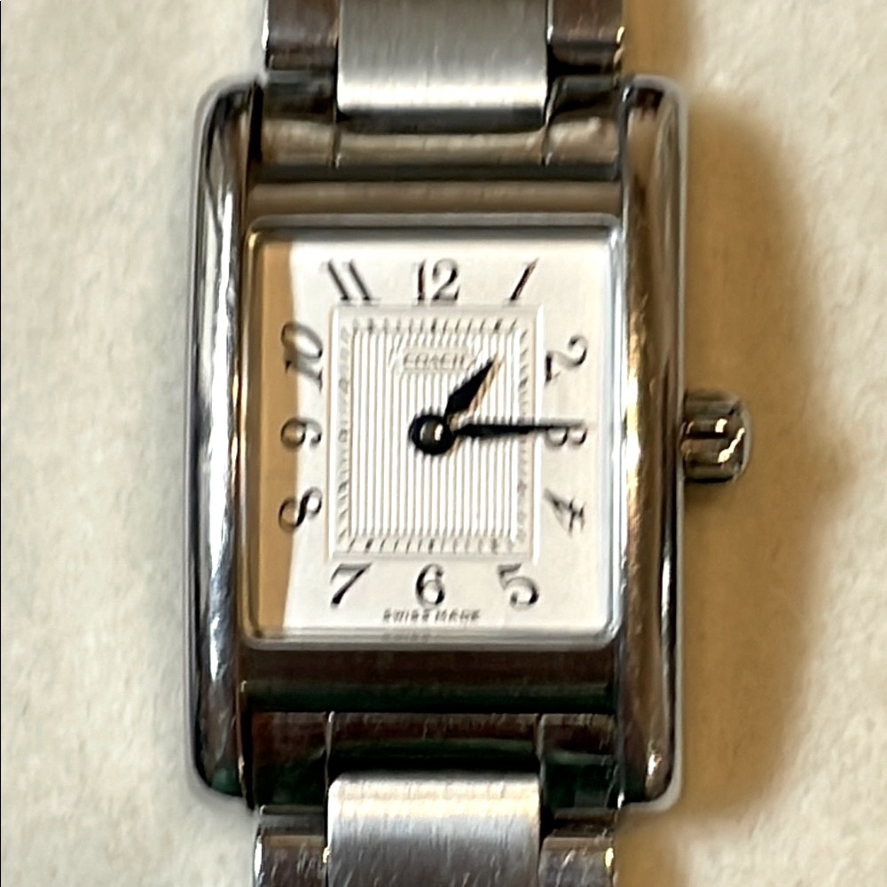 Coach Silver Rectangular Watch With White Face. - image 2